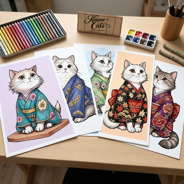 Kimono Cats Coloring Book – 99 Kawaii Japanese Pages (Digital Download)