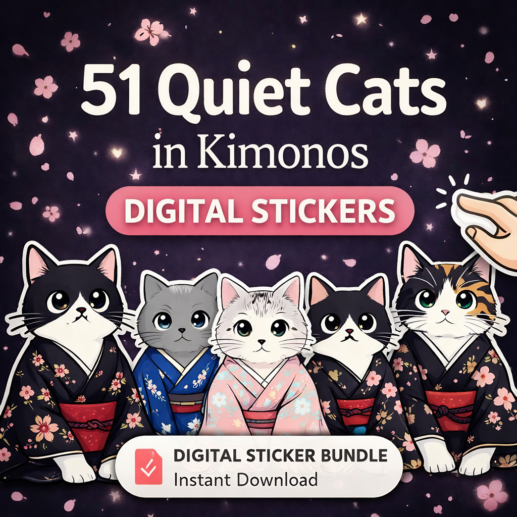 51 Quiet Cats in Kimonos – Digital Sticker Bundle (+ Bonus!)