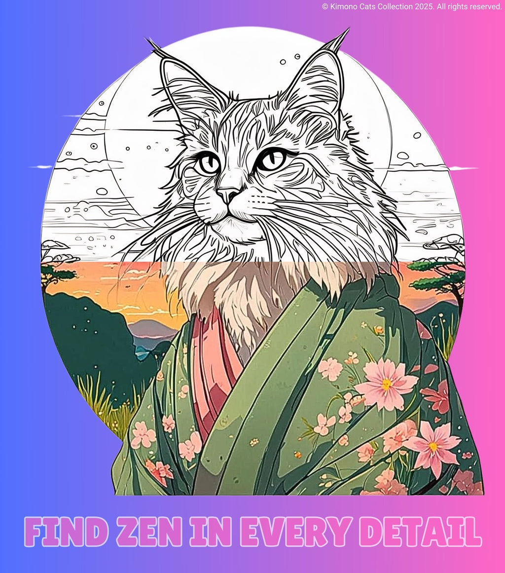 FREE! - 40 Zen Kimono Cats Coloring Pages – Adult Coloring Book, Printable, Stress Relief, Digital Download, Relaxing, ADHD & Anxiety Relief