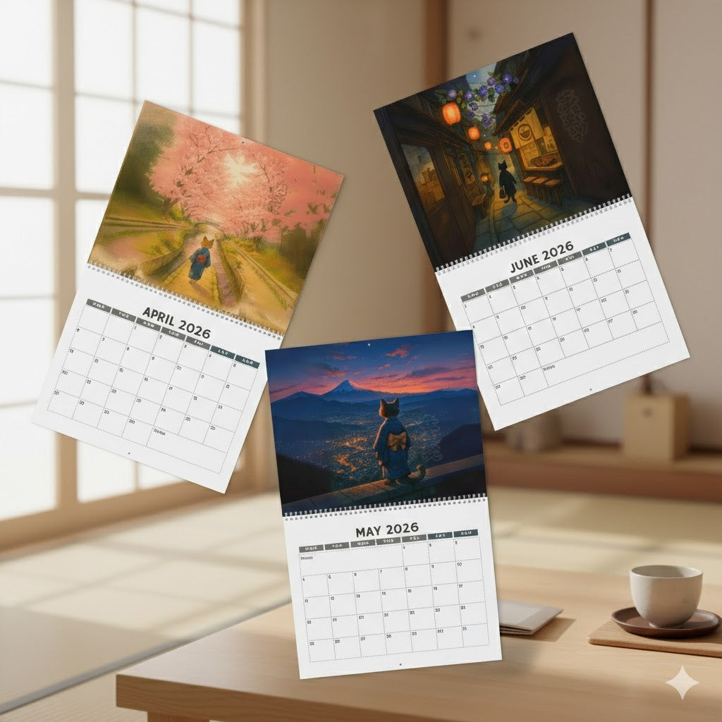 Quiet Journeys Kimono Cats Calendar 2026 - Celebrate Japanese Culture