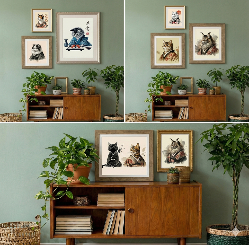 The Kimono Cats Collection: 50+ Printable Japanese Wall Art Designs