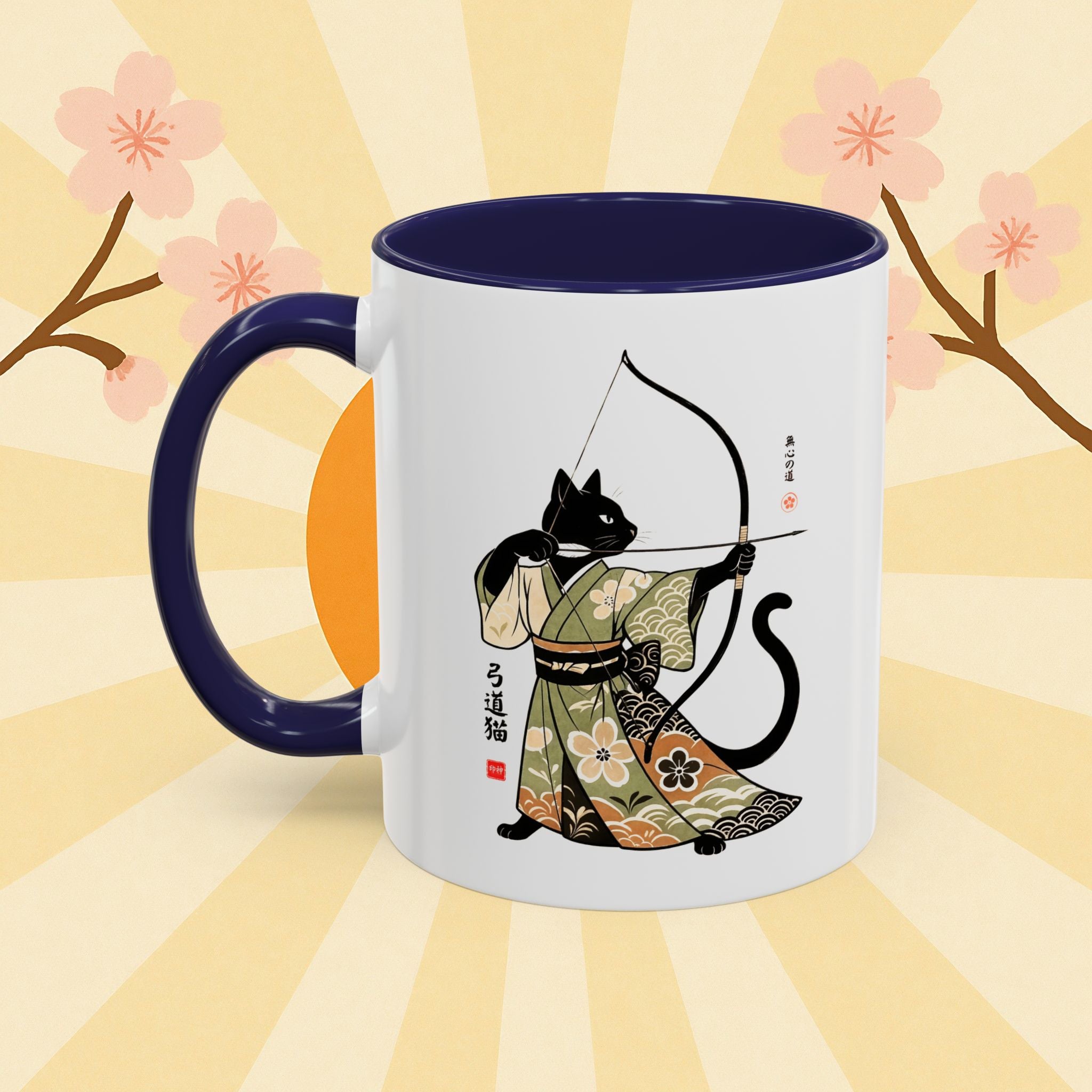 Kyudo Cat Warrior Mug - Unique Cat Lover Coffee Mug for Warriors - Kimono Cats Collection