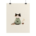 Zen Cat Tea Poster — Minimalist Rolled Art Print