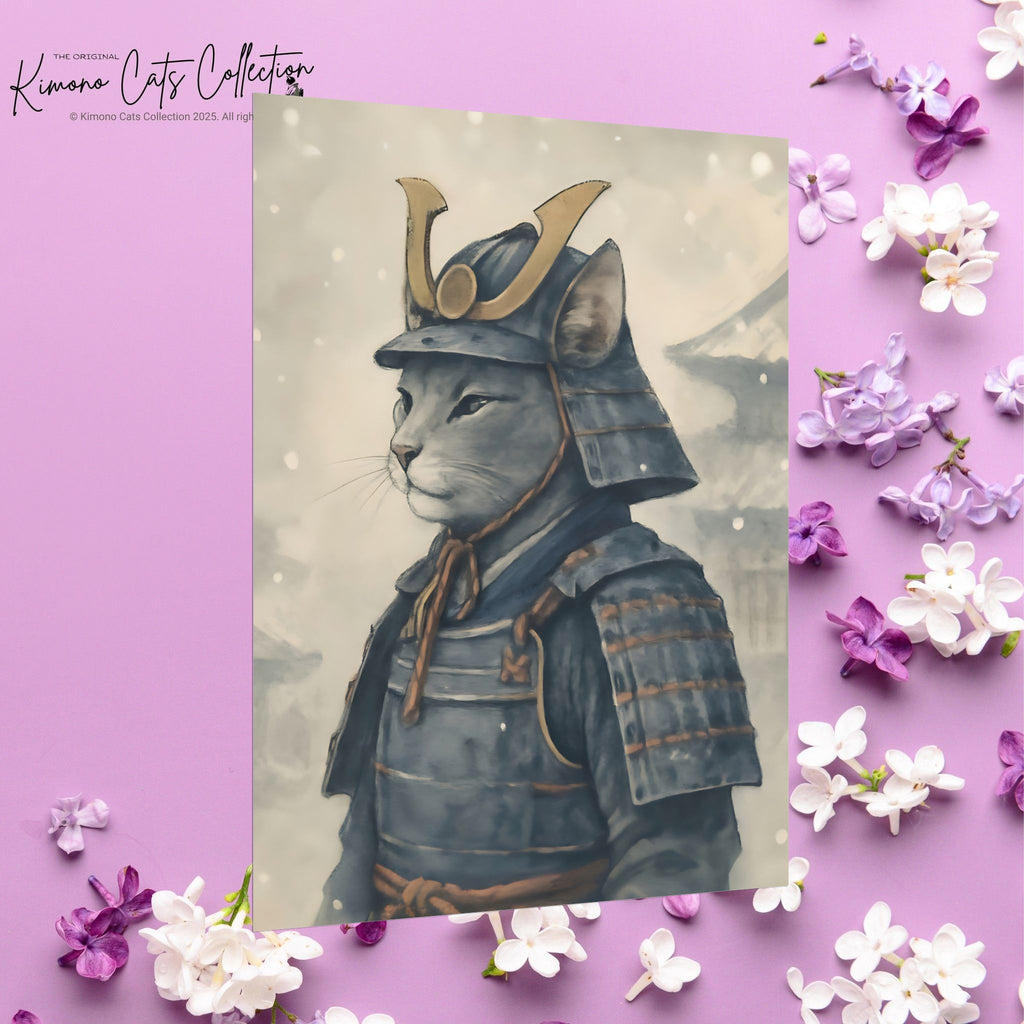 Samurai Cat Poster - Japanese Neko Warrior Wall Art