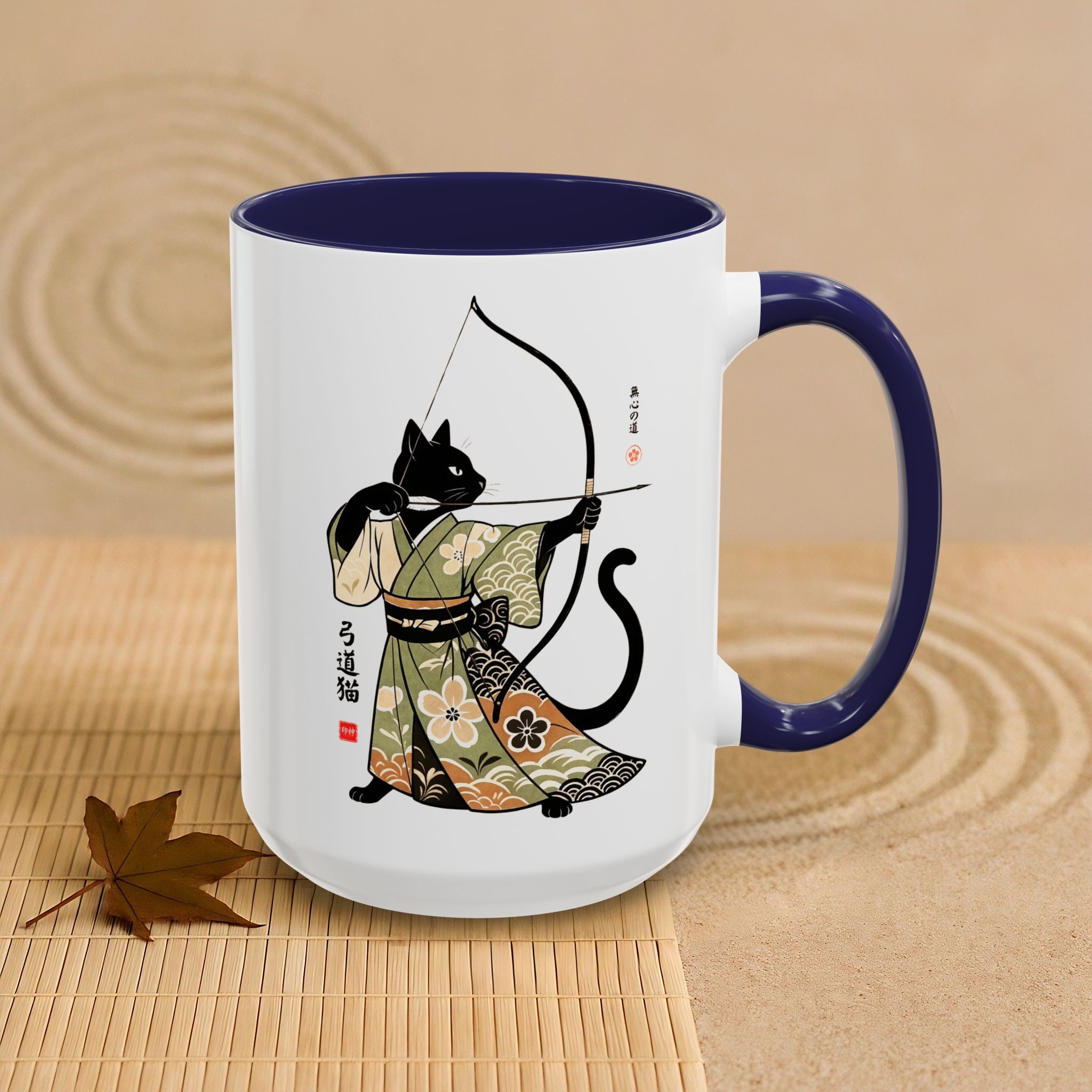 Kyudo Cat Warrior Mug - Unique Cat Lover Coffee Mug for Warriors - Kimono Cats Collection