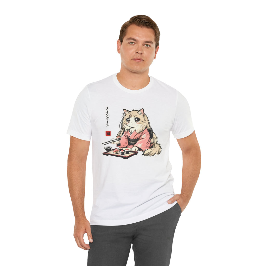 Sushi Lover Cat Shirt - Kawaii Kimono Tee, Maine Coon