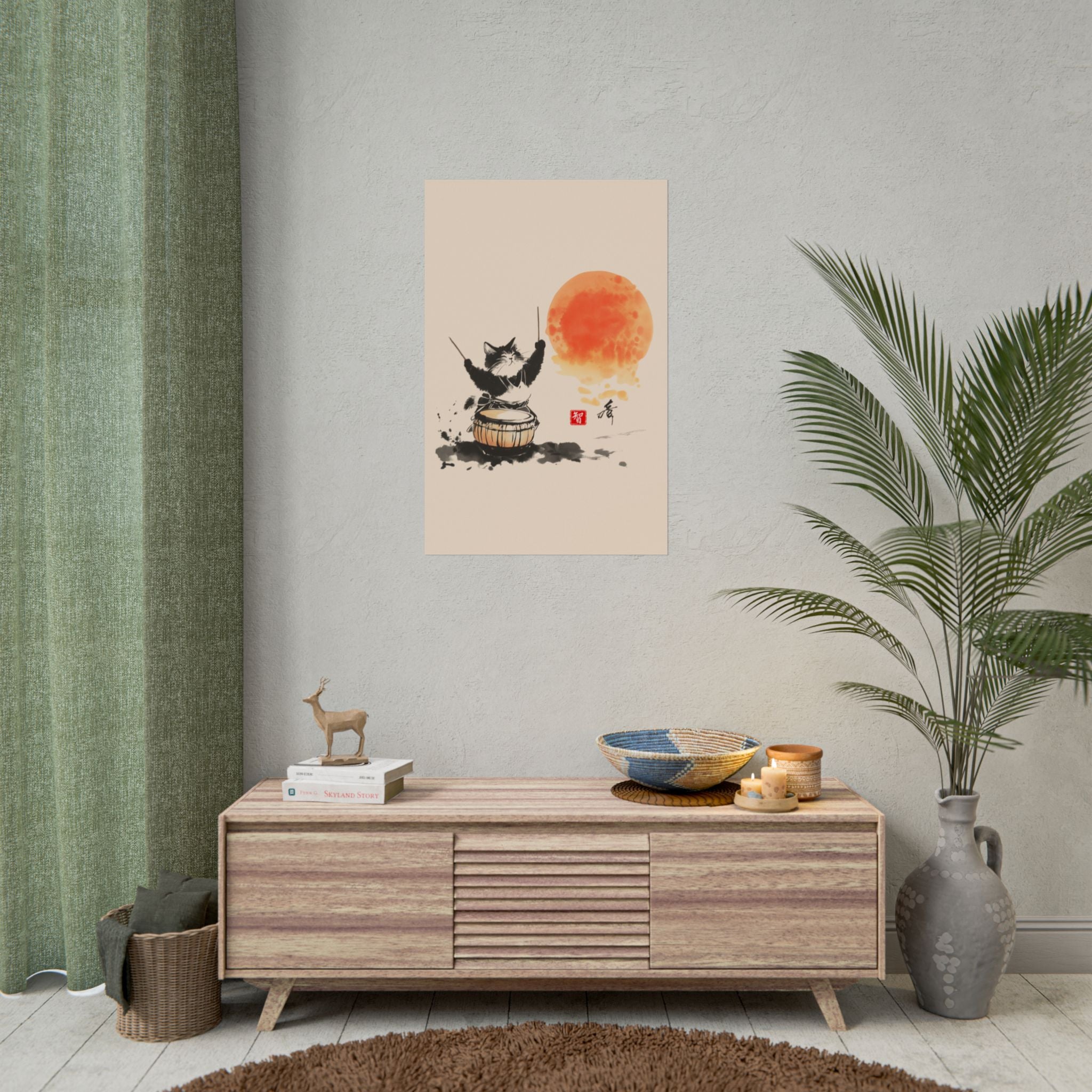 Taiko Drum Cat Wall Art Chi