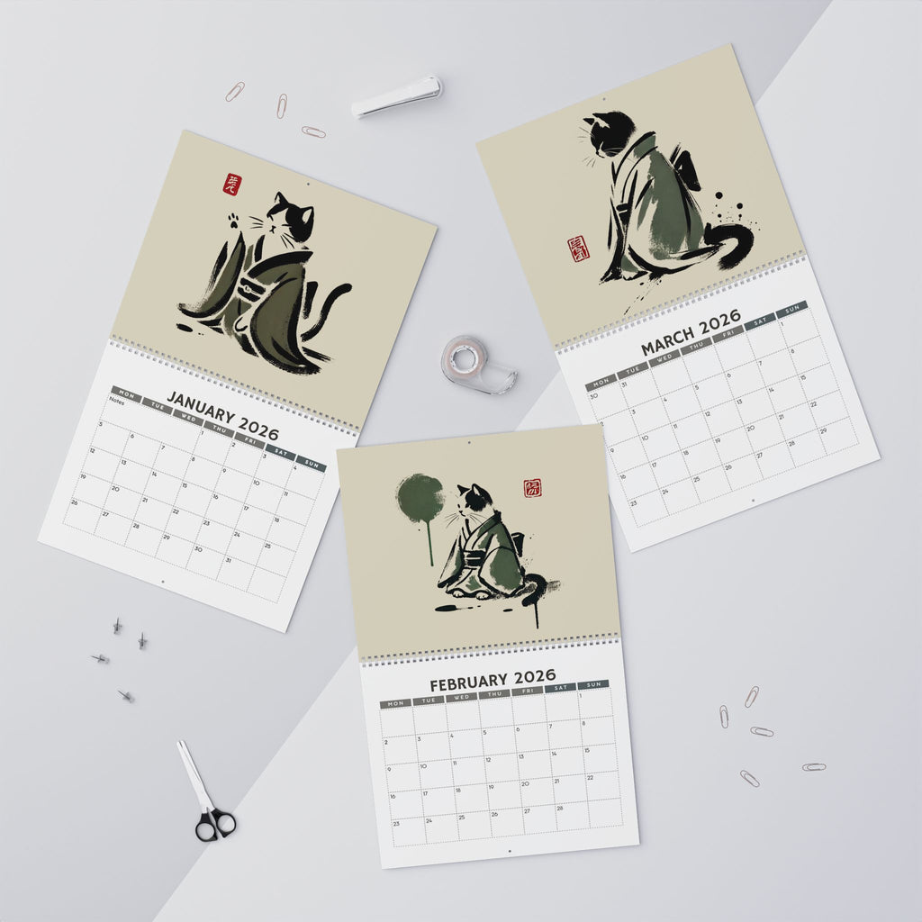 Silent Ink: Kimono Cats of Zen Japan, Sumi-e Cat Wall Calendar 2026
