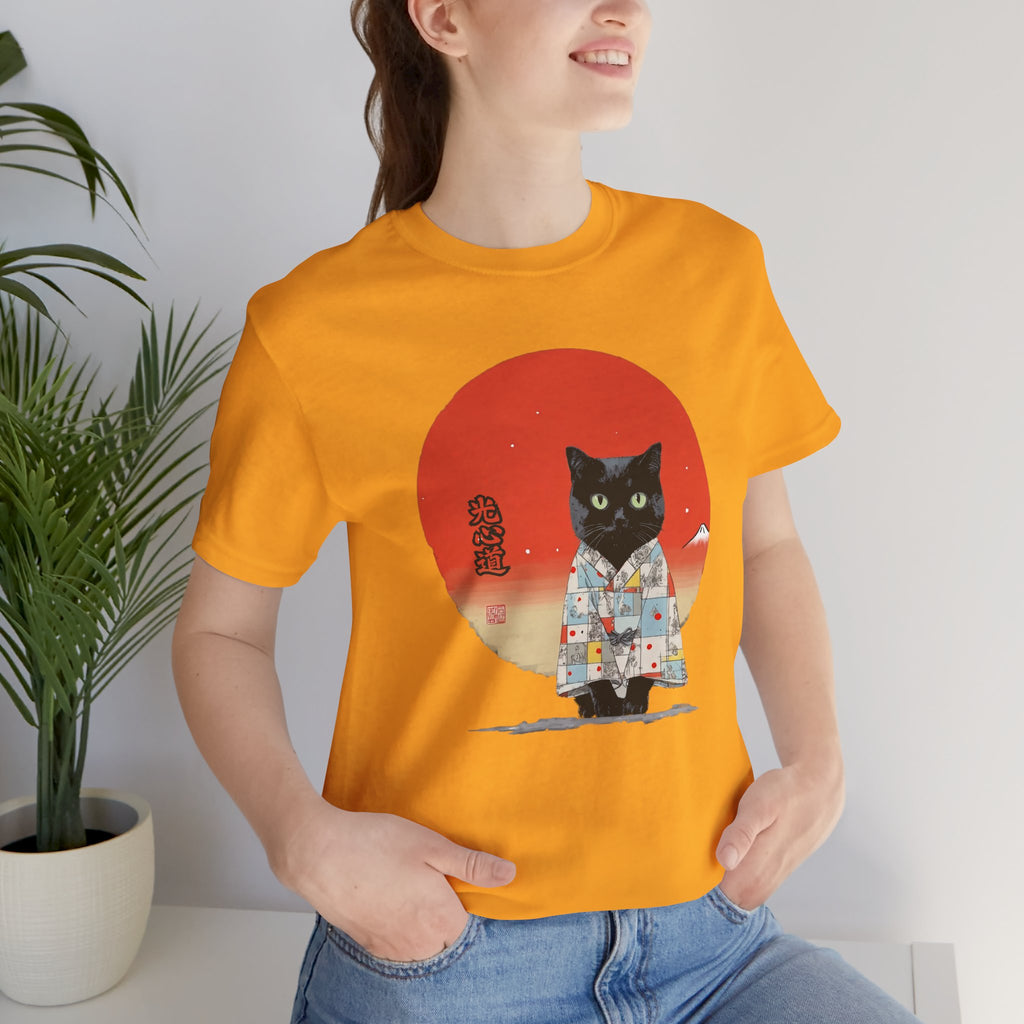 Black Cat Kimono Tee Shirt, Cute Cat Shirt, Unisex T-Shirt, Animal Lovers Gift, Japanese Style Clothing, Unique Cat Fashion