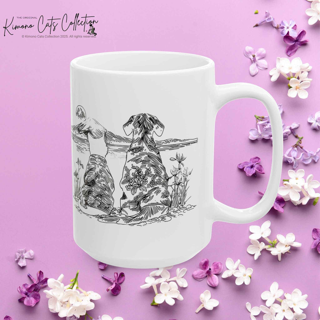 Black Ink Dog and Cat Mug | Kimono Pets Ceramic Mug