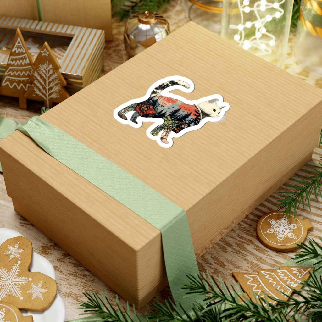 Cat Silhouette Sticker | Scenic Forest Sunset Kiss-Cut Sticker