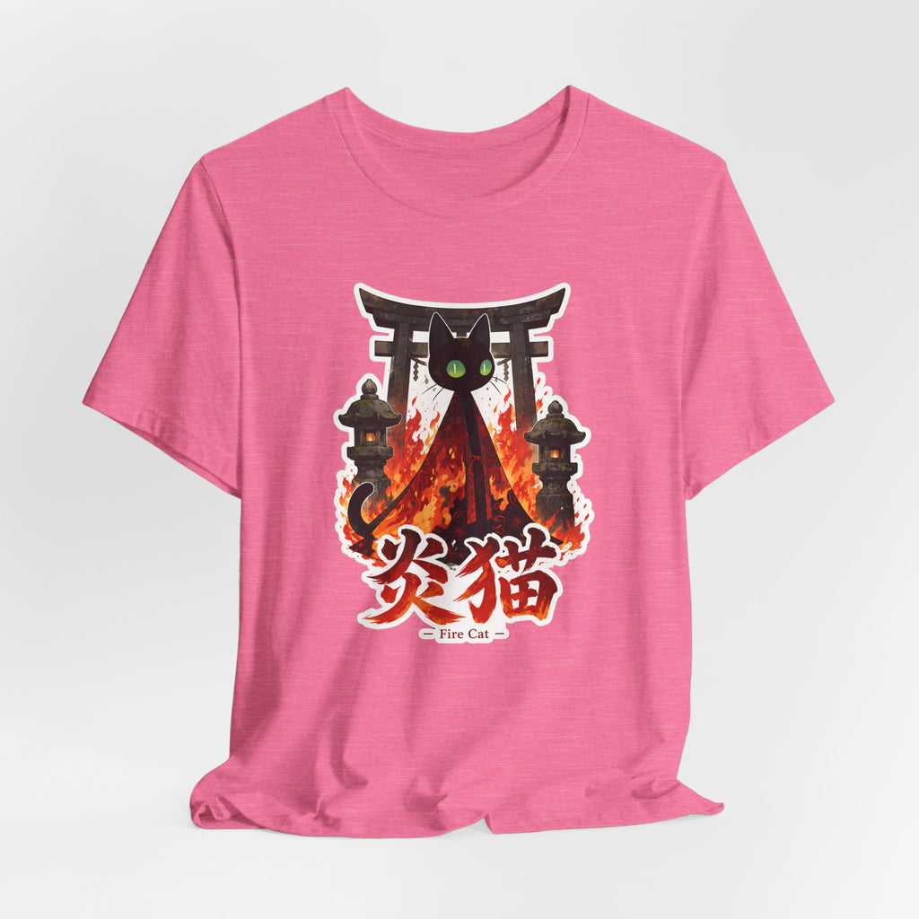 Fire Cat T-Shirt — Japanese Torii Flames Graphic Tee (炎猫 — Fire Cat)