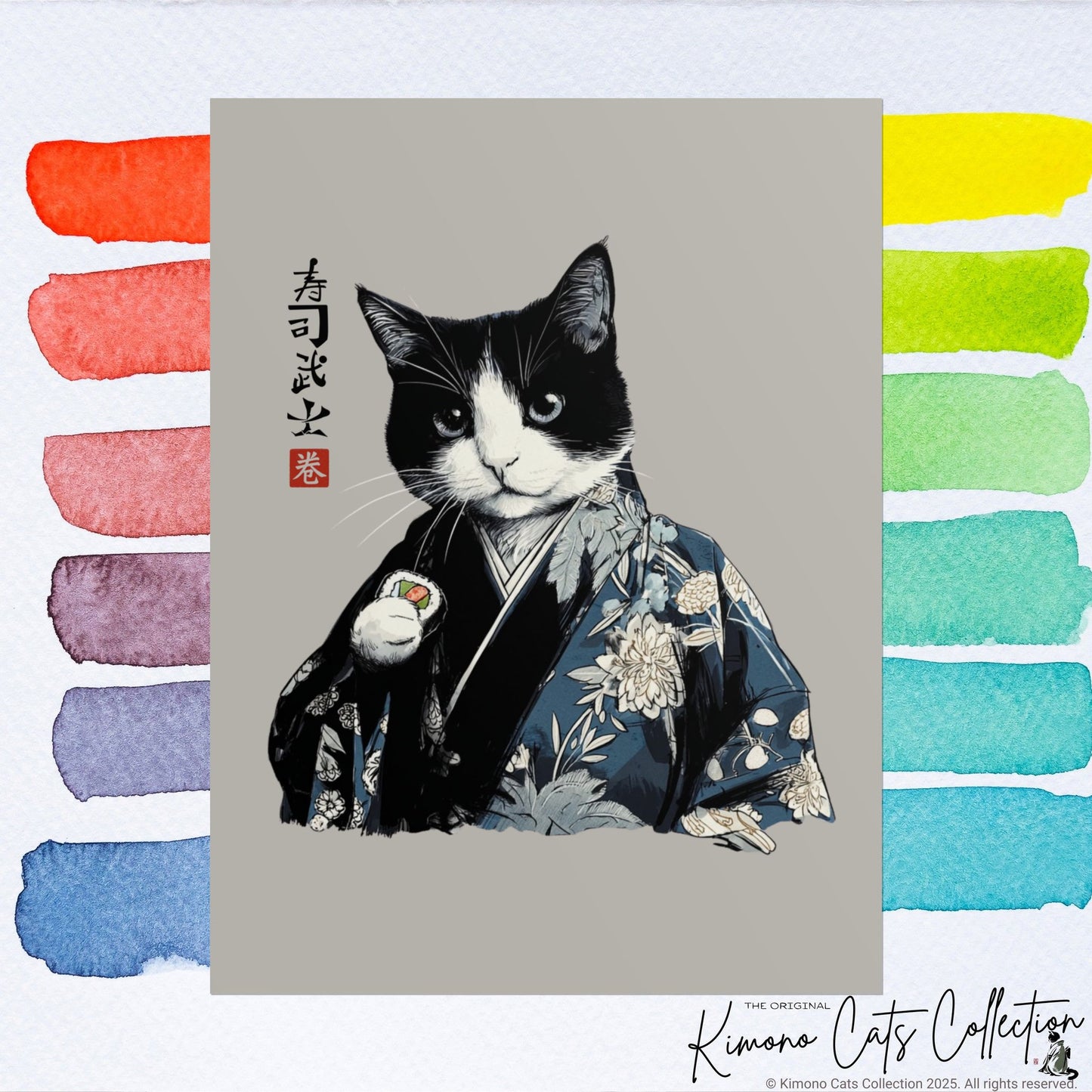 Sushi Bushi 寿司武士 Kimono Neko Rolled Poster