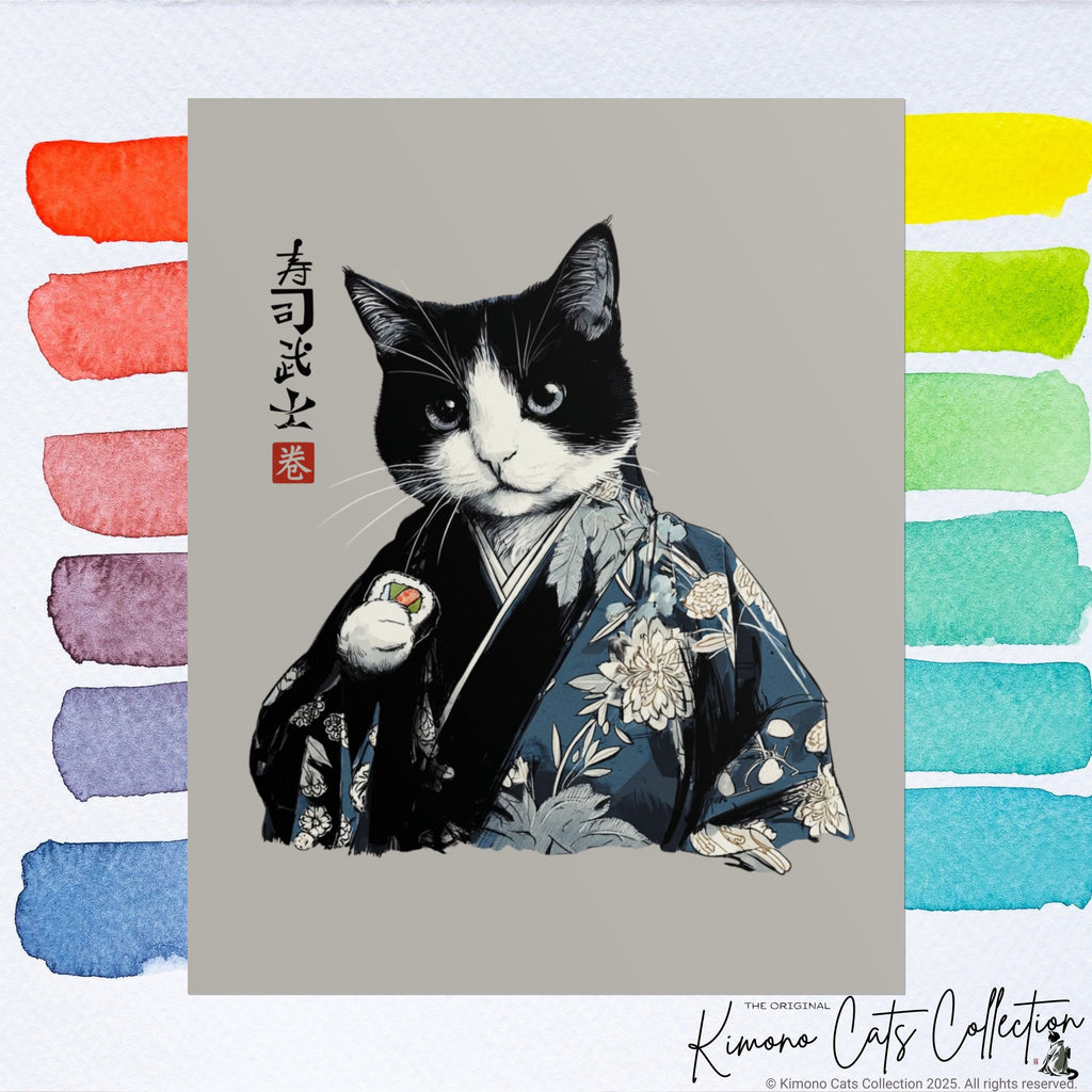 Sushi Bushi 寿司武士 Kimono Neko Rolled Poster