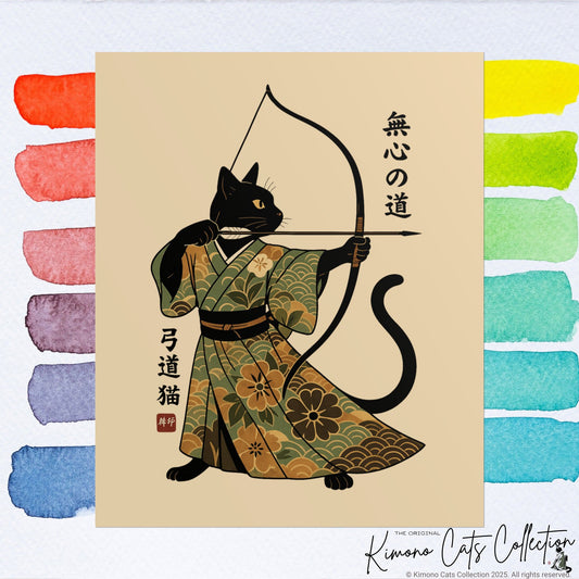 Kyūdō Cat Wall Art – The Way of No-Mind (弓道猫 • 無心の道)