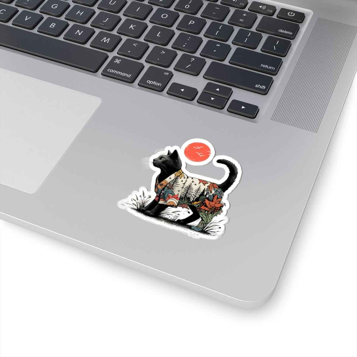 Black Cat with Autumn Forest Illustration Kiss-Cut Sticker | Fall Nature