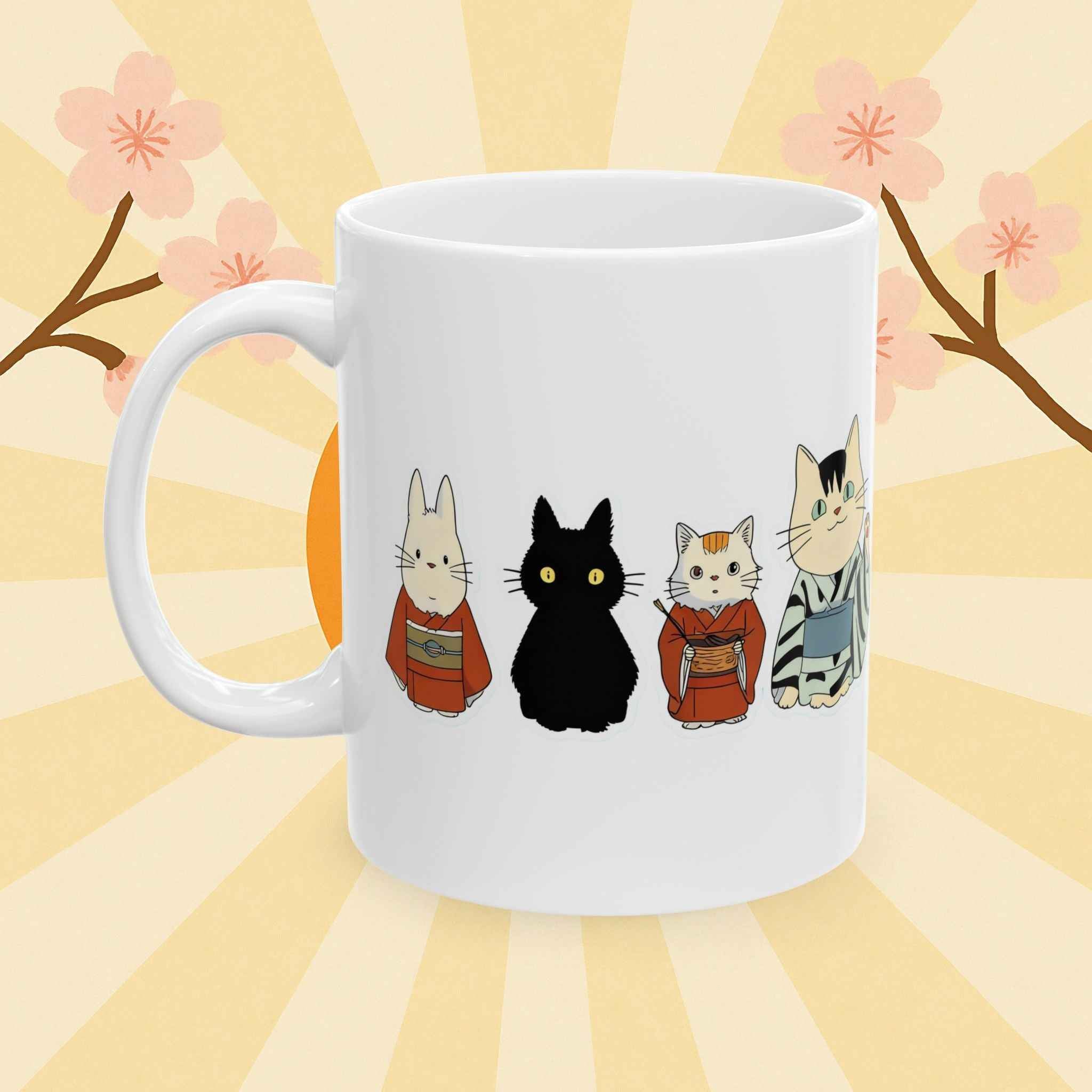 Kawaii Kimono Cats Ceramic Mug - Japan Cats in Kimonos Mug (11oz, 15oz)