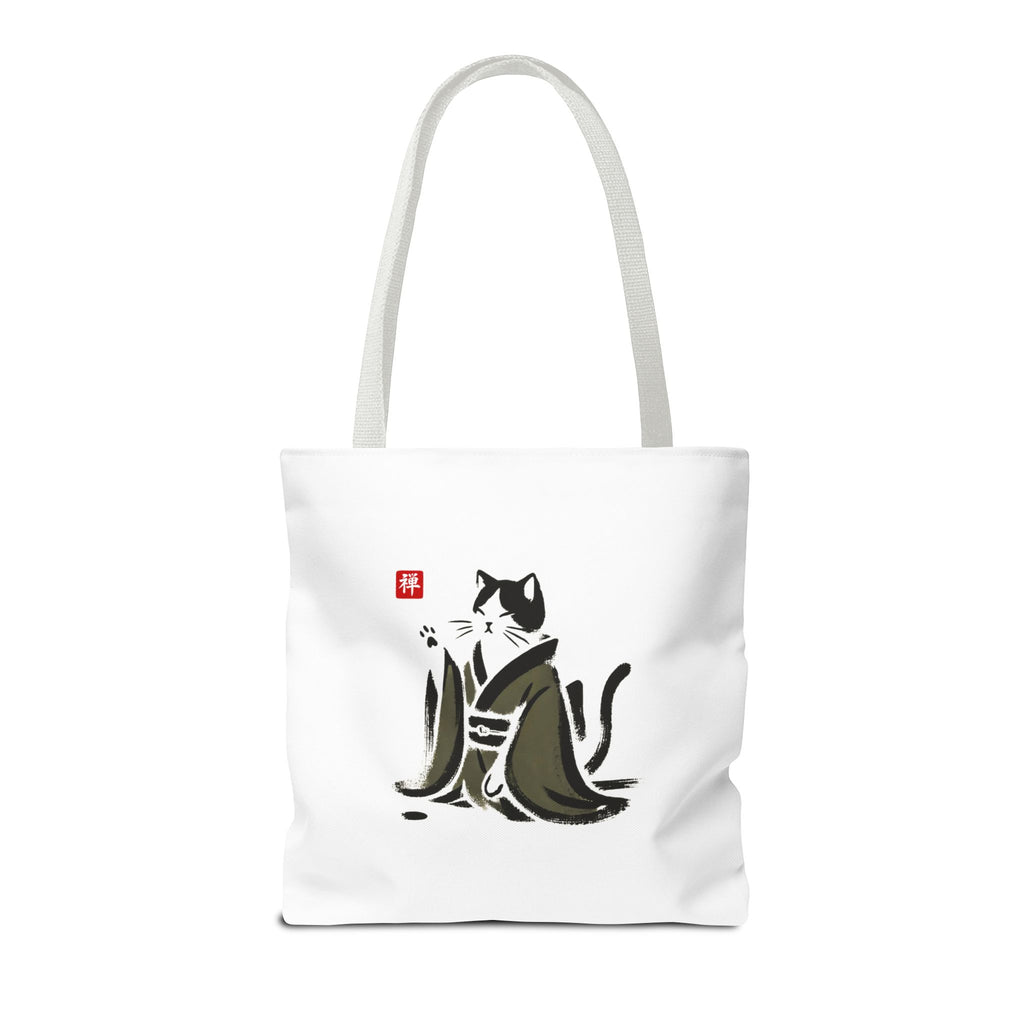 Zen Cat Tote Bag — Japanese Sumi-e Style Cat Illustration