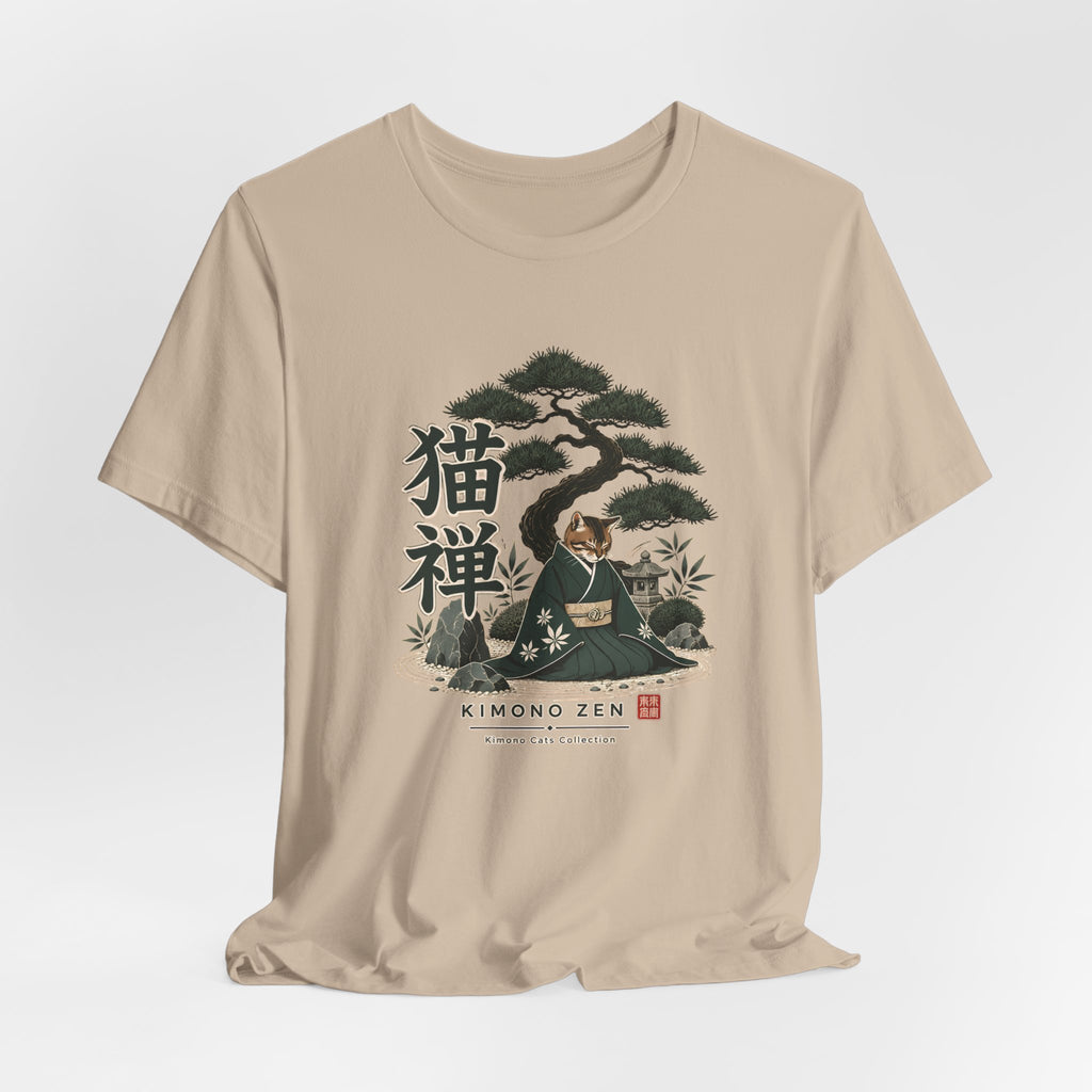 Zen Cat Kimono T-Shirt — Japanese Garden Illustration