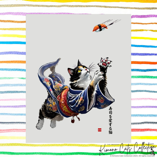 Sushi-Katzen-Druck, japanisches Dekor Poster