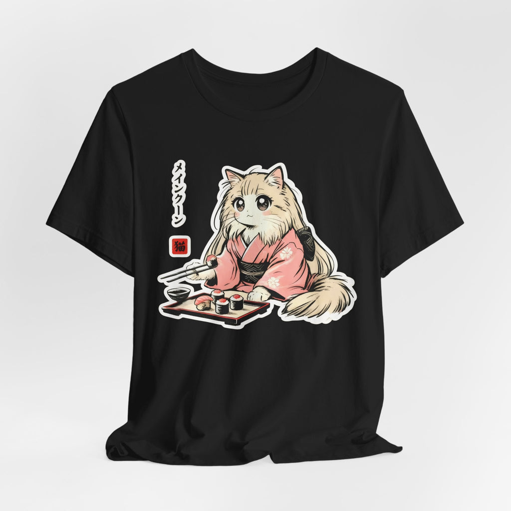 Sushi Lover Cat Shirt - Kawaii Kimono Tee, Maine Coon