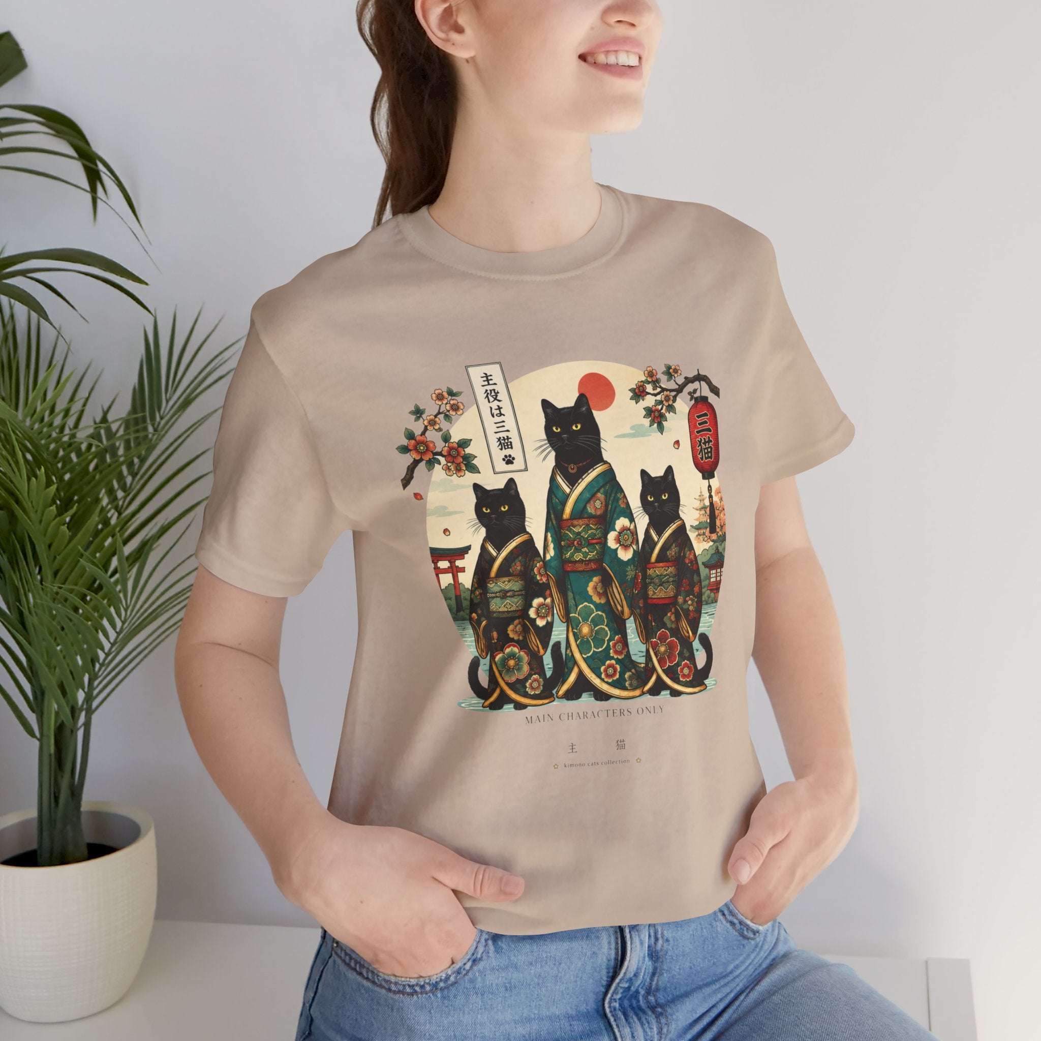 Japanese Lucky Cat Trio T-Shirt — Ukiyo-e Style Maneki Neko Graphic Tee