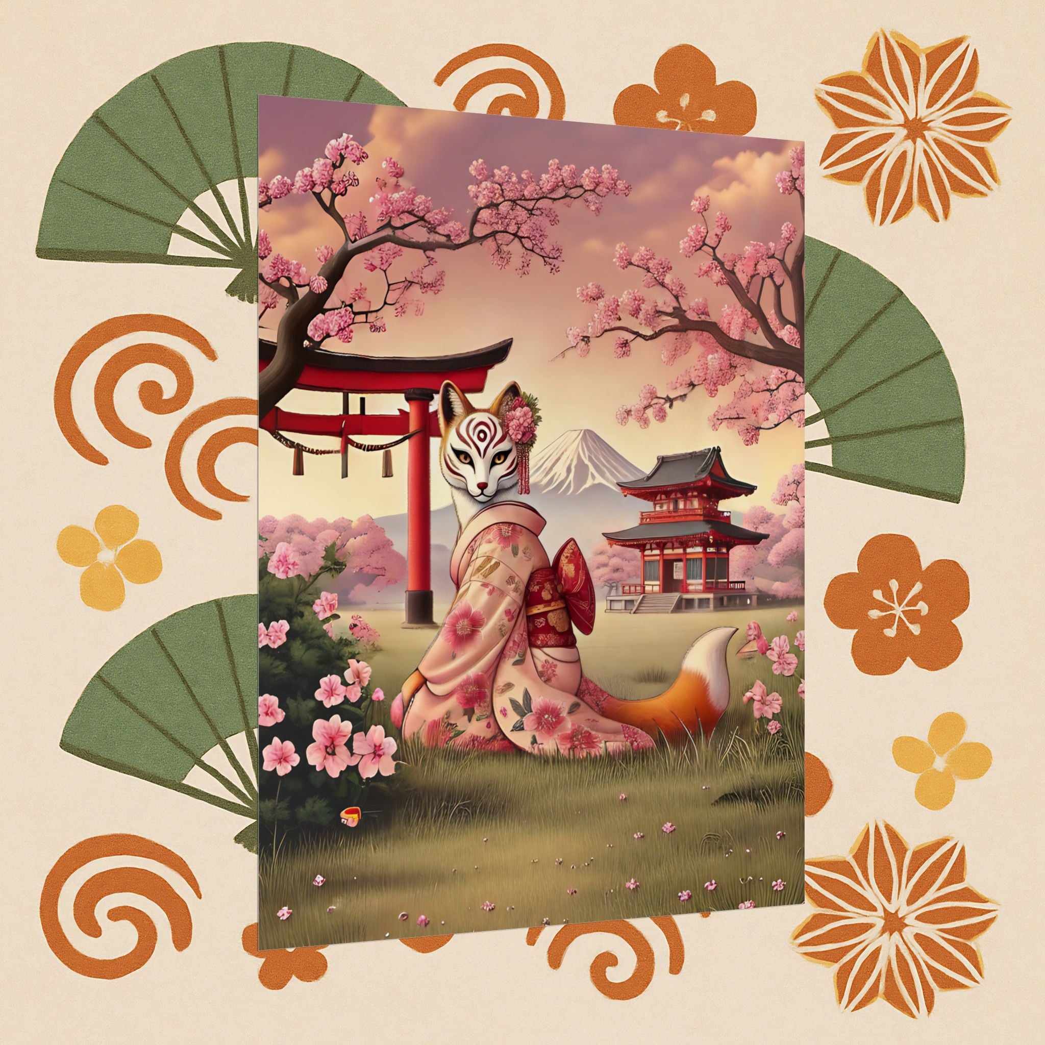 Kitsune Japanese Folklore Art Poster - Tsukihana