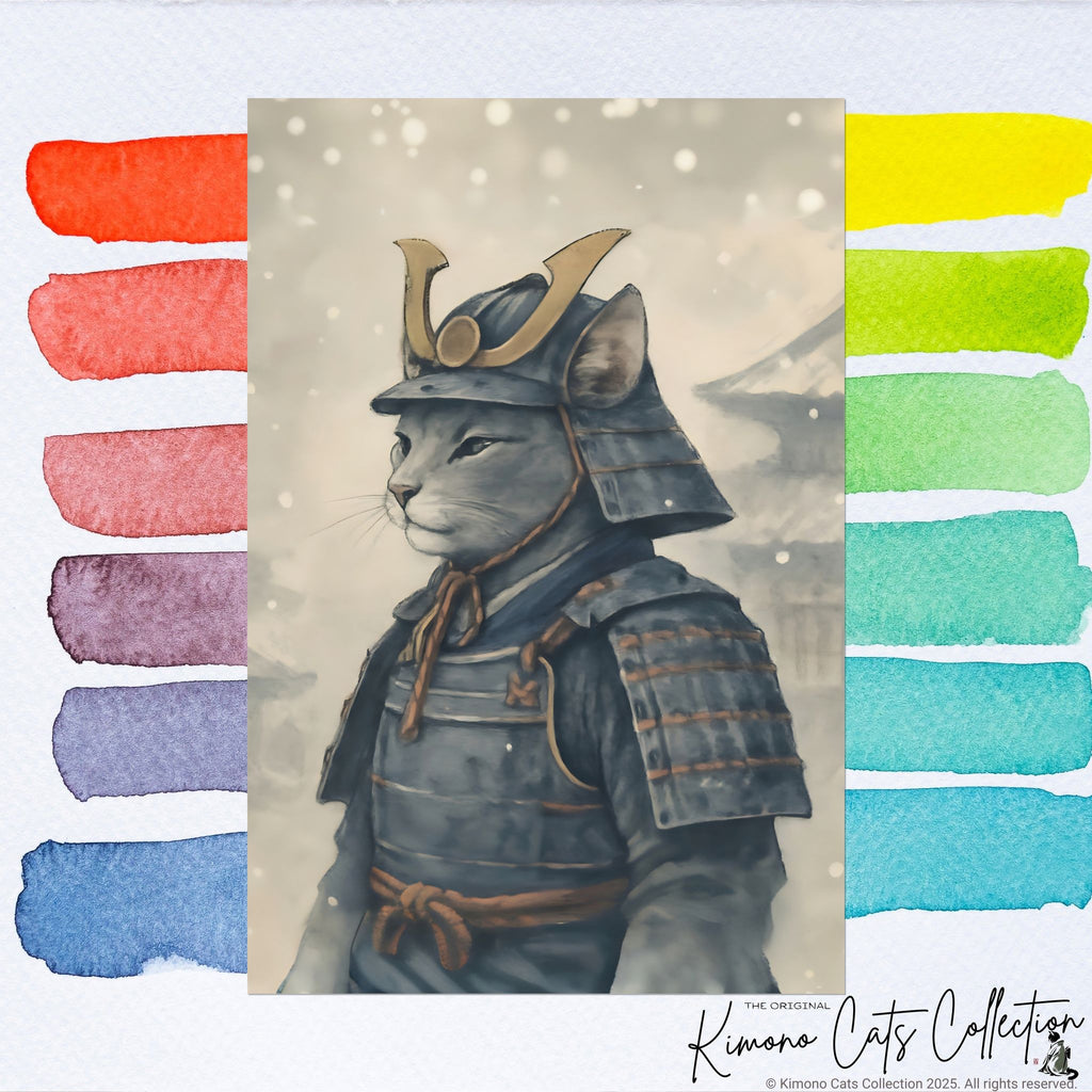 Samurai Cat Poster - Japanese Neko Warrior Wall Art