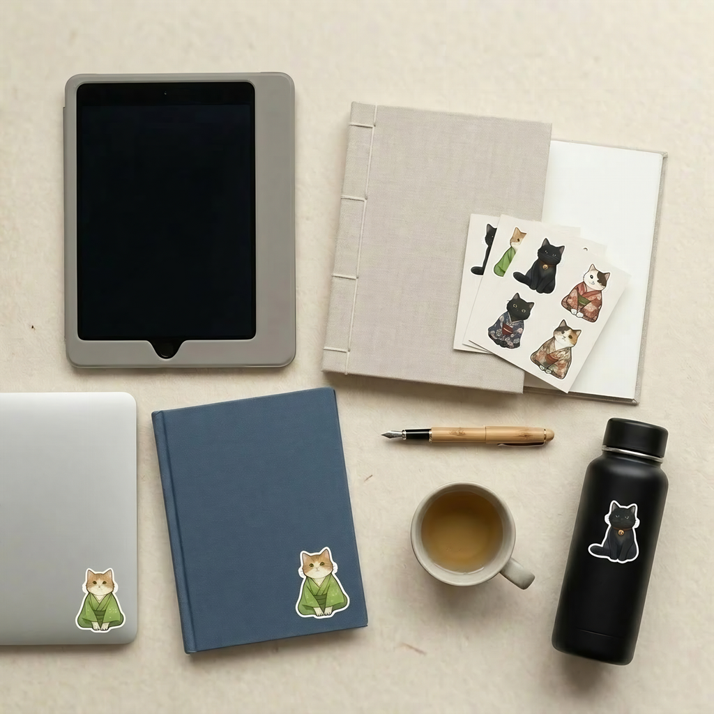 100+ Bundle - Contemplation Cats in Kimonos, Digital Sticker Pack