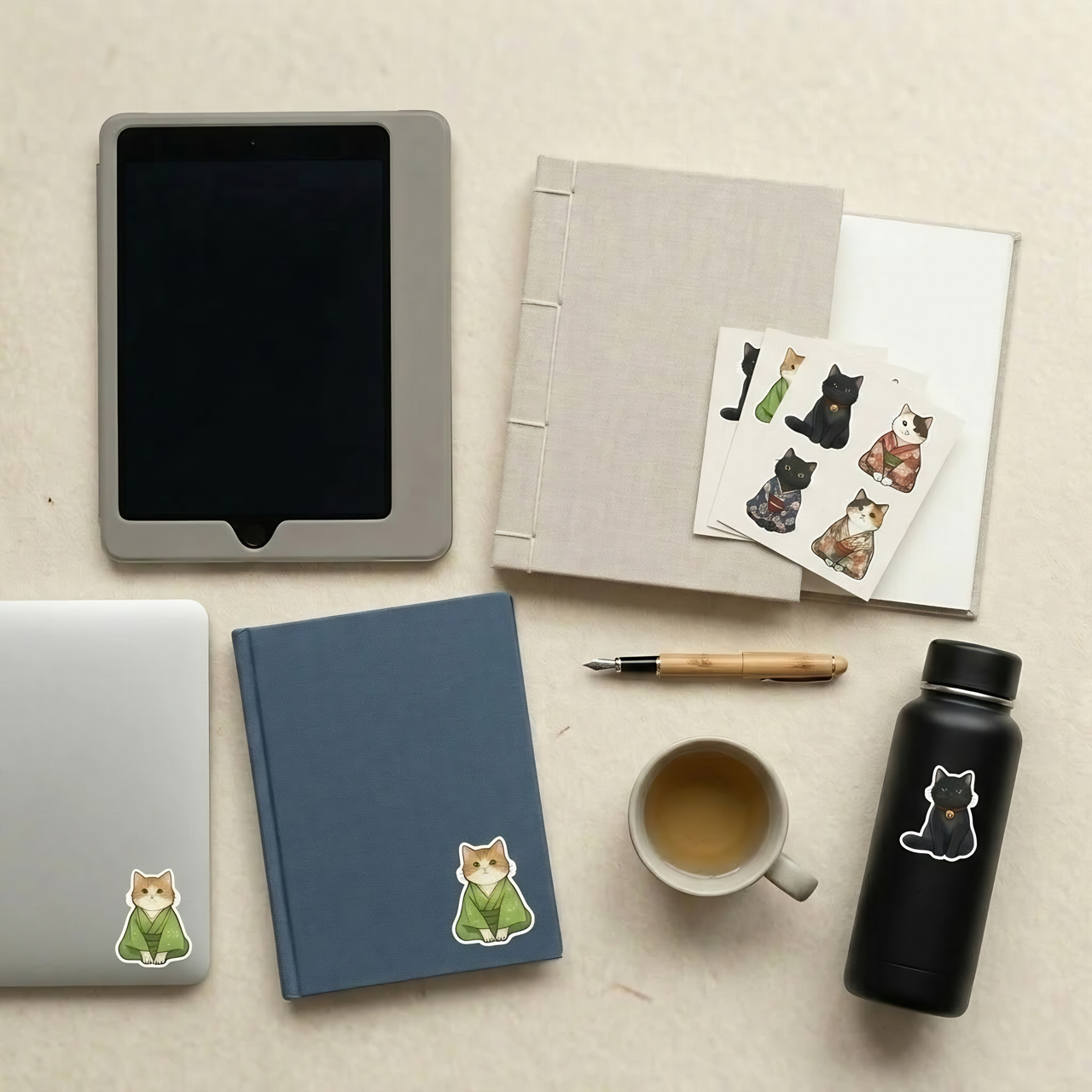 100+ Bundle - Contemplation Cats in Kimonos, Digital Sticker Pack