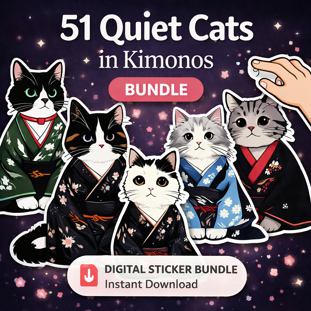 51 Quiet Cats in Kimonos – Digital Sticker Bundle (+ Bonus!)