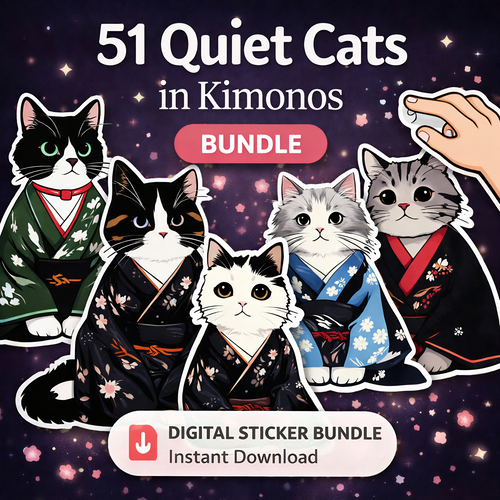 51 Quiet Cats in Kimonos – Digital Sticker Bundle (+ Bonus!)