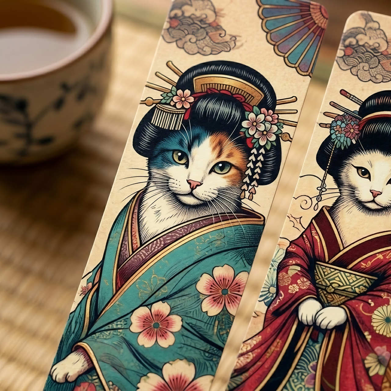 21 Kimono Cats Bookmarks: Japanese Ukiyoe Art (Printable)