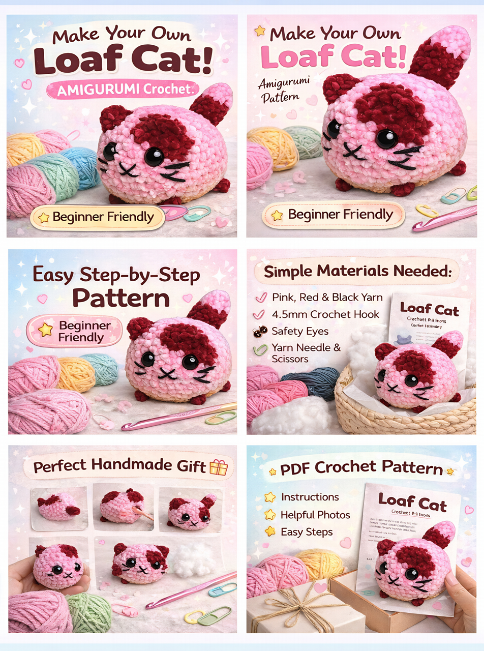 Loaf Cat Crochet Pattern – Easy No Sew Amigurumi (Beginner Friendly)