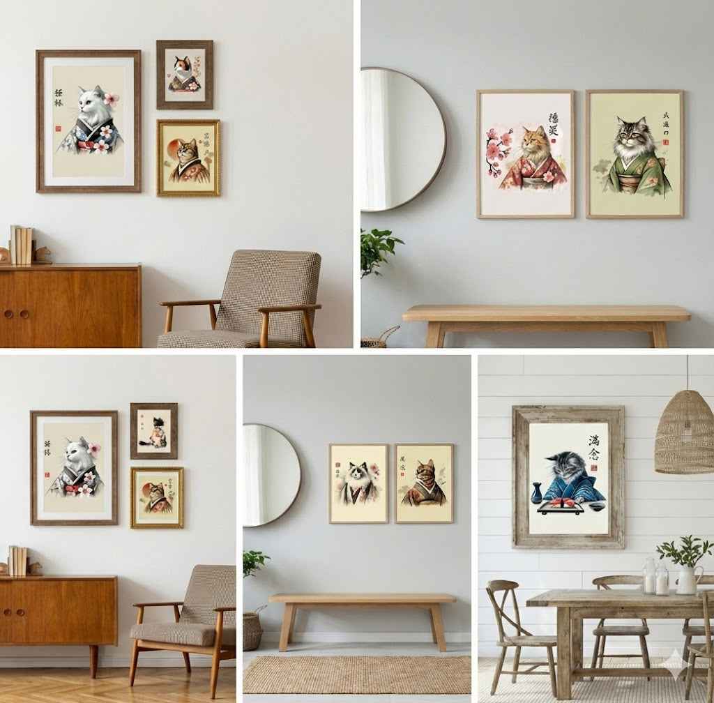 The Kimono Cats Collection: 50+ Printable Japanese Wall Art Designs