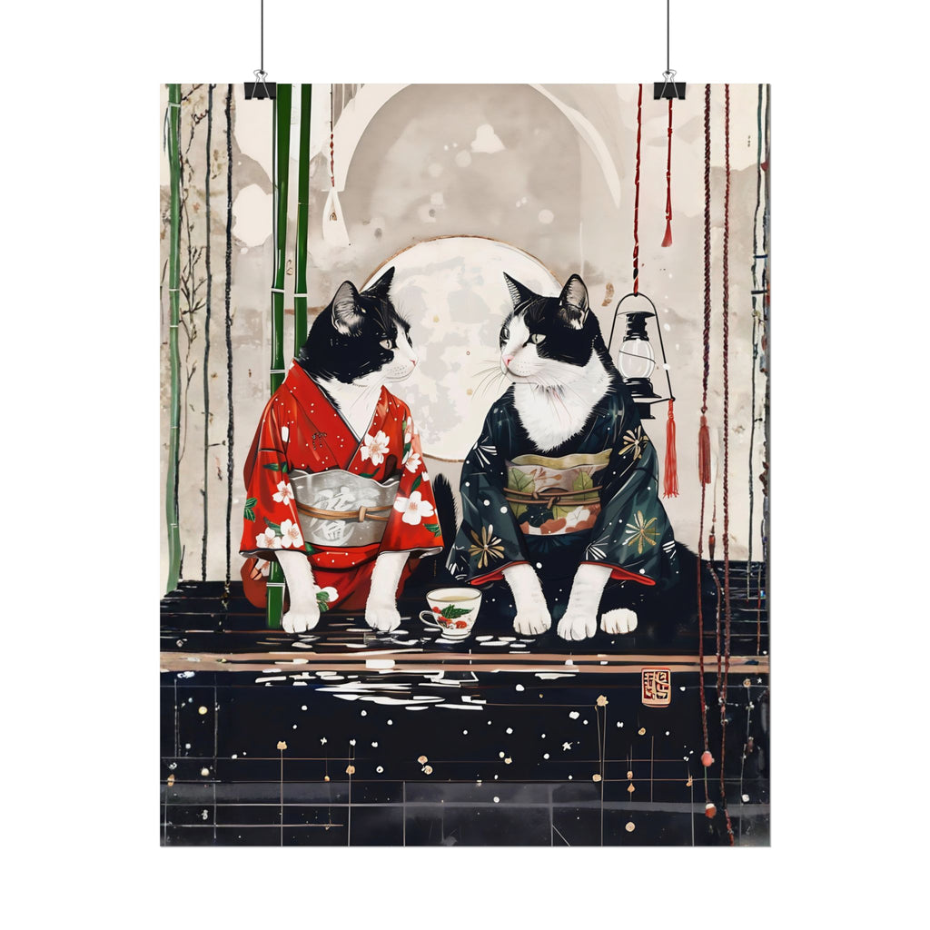 Japanese Kimono Cats Rolled Poster – Tuxedo Cats