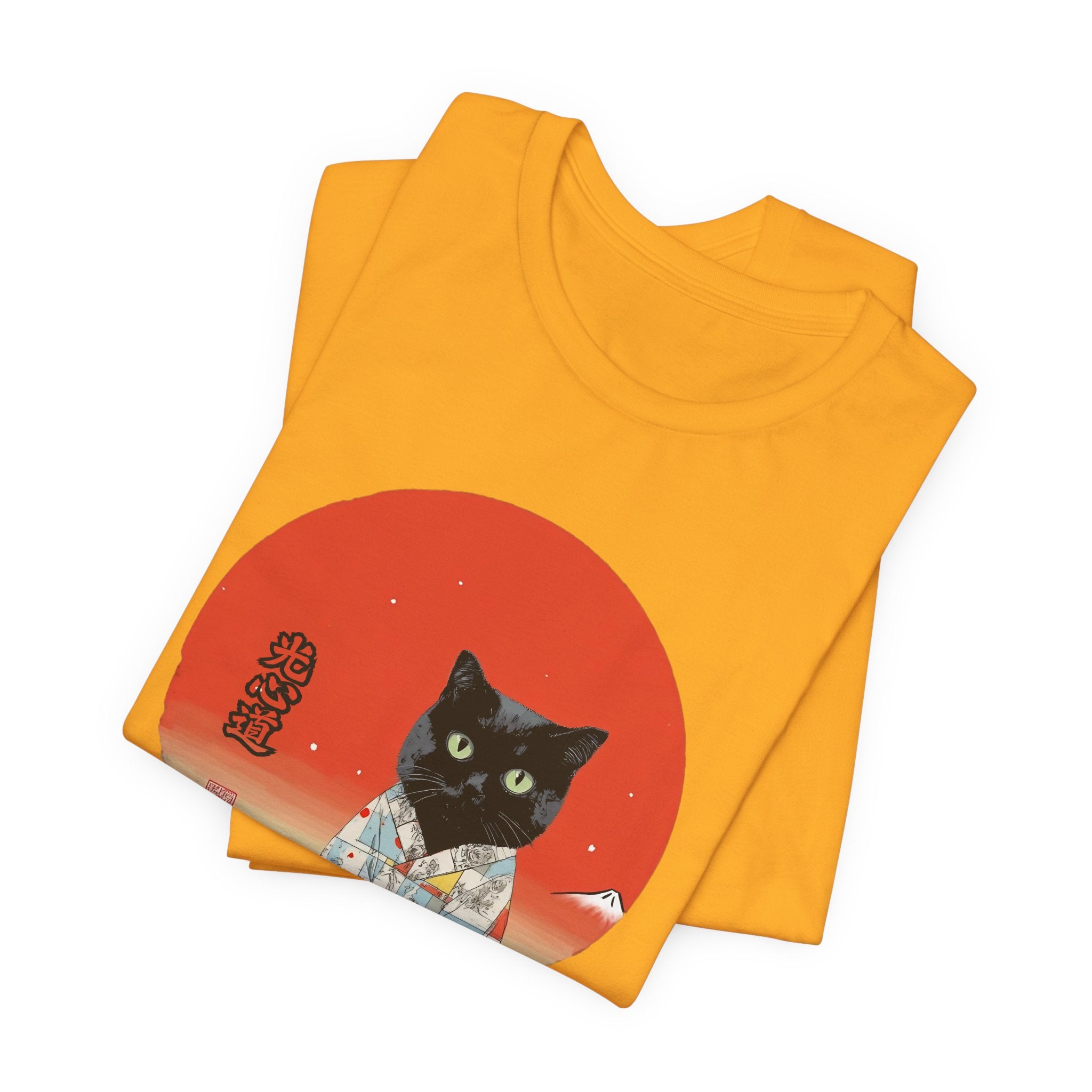 Black Cat Kimono Tee Shirt, Cute Cat Shirt, Unisex T-Shirt, Animal Lovers Gift, Japanese Style Clothing, Unique Cat Fashion