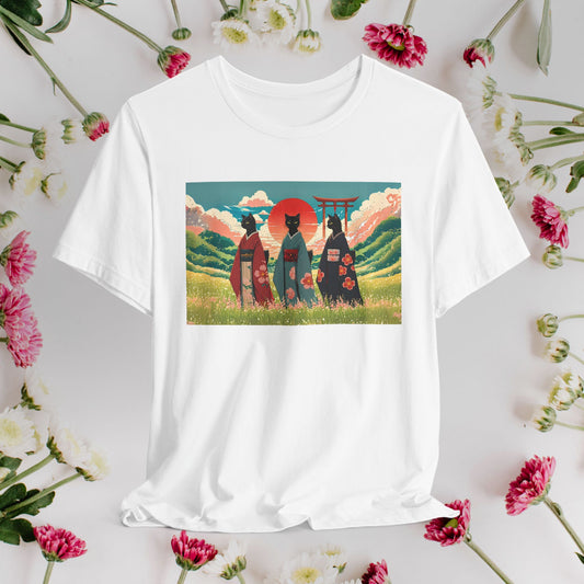 Kawaii Kimono Clad Black Cats T-Shirt