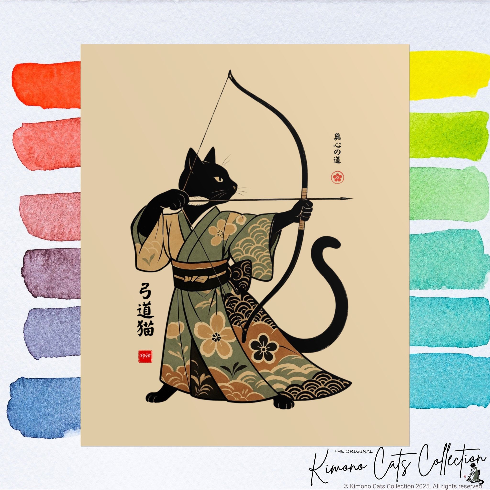 Kyūdō Cat Wall Art – The Way of No-Mind (弓道猫 • 無心の道)
