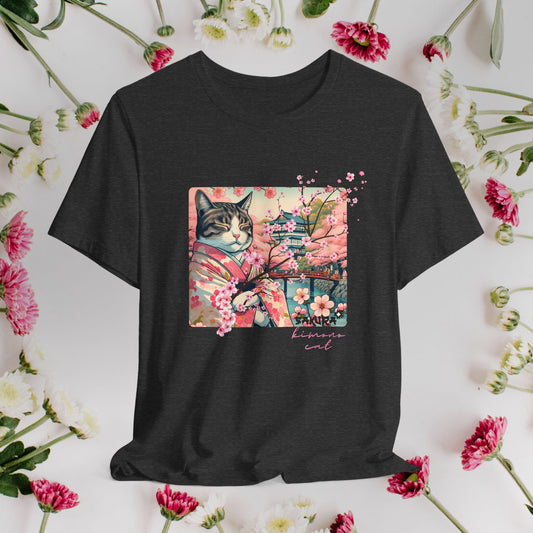 Sakura Kimono Cat Tee, Japanese Flower Boho T-Shirt