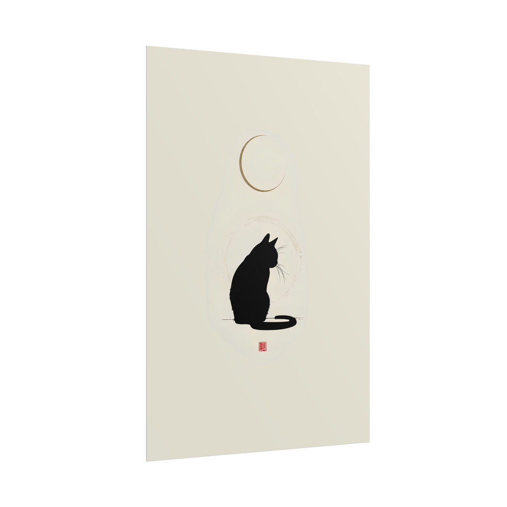Minimalist Black Cat Poster — Silhouette Moon Art Print (Rolled Poster)