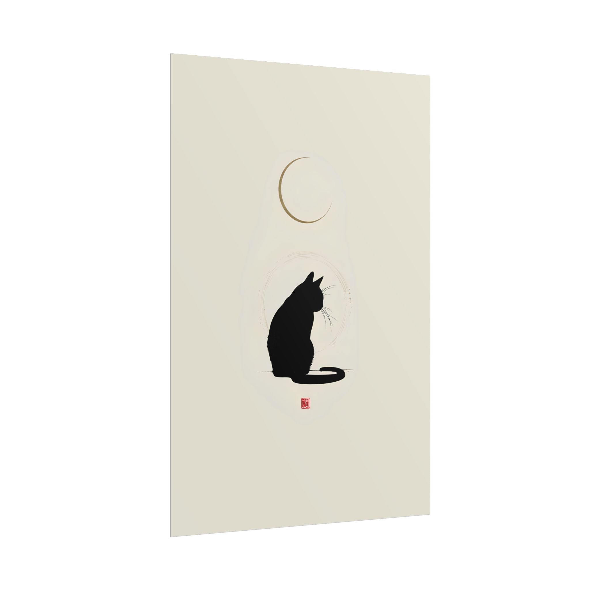 Minimalist Black Cat Poster — Silhouette Moon Art Print (Rolled Poster)
