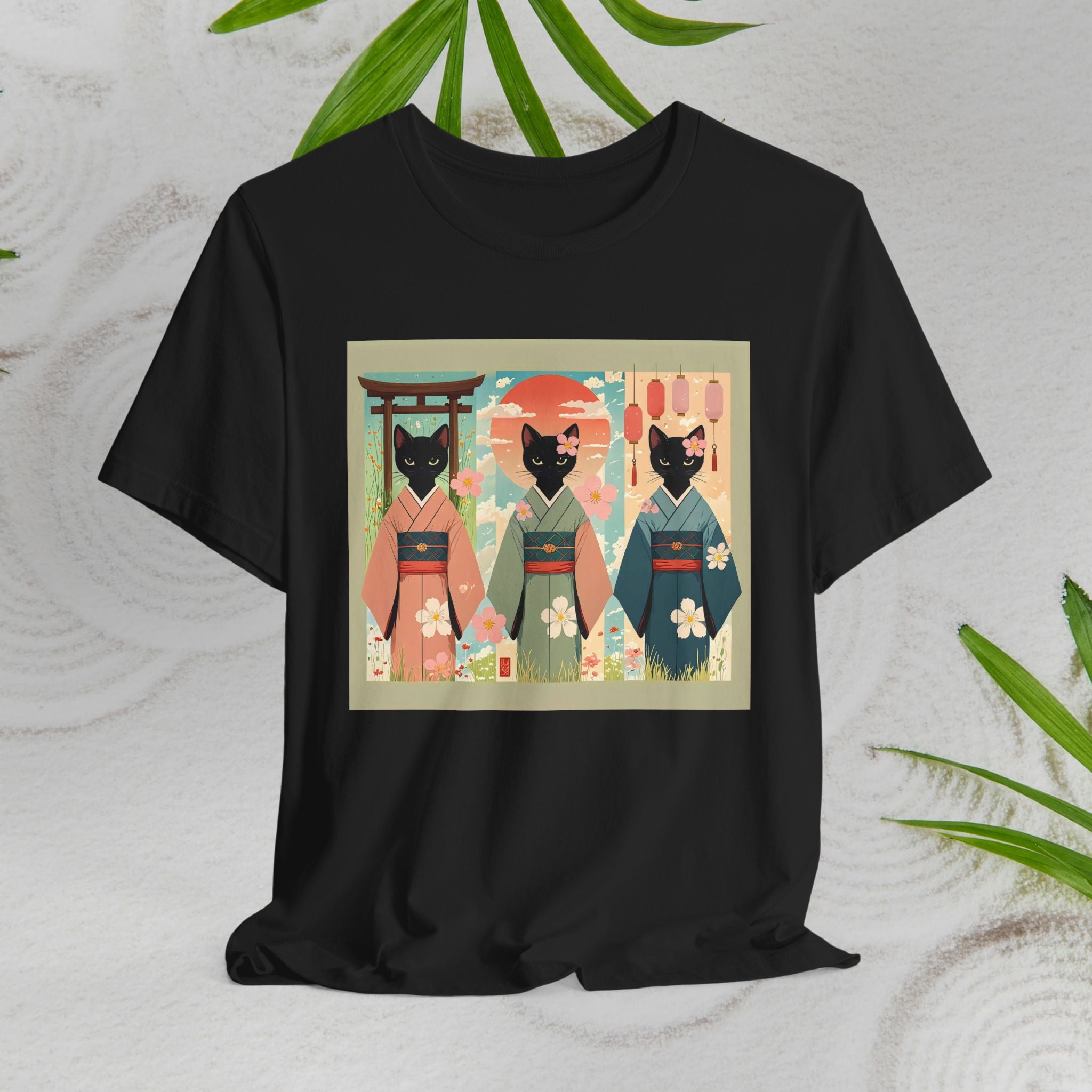 Cute Japanese Black Kitty Cats in Kimonos T-Shirt