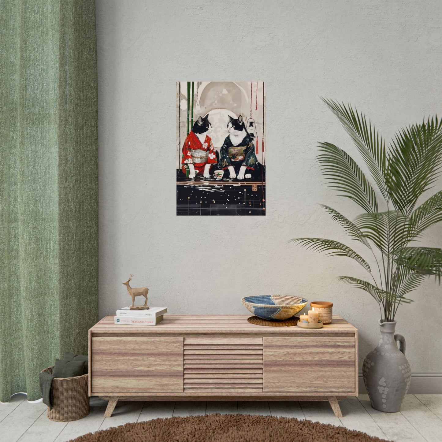 Japanese Kimono Cats Rolled Poster – Tuxedo Cats