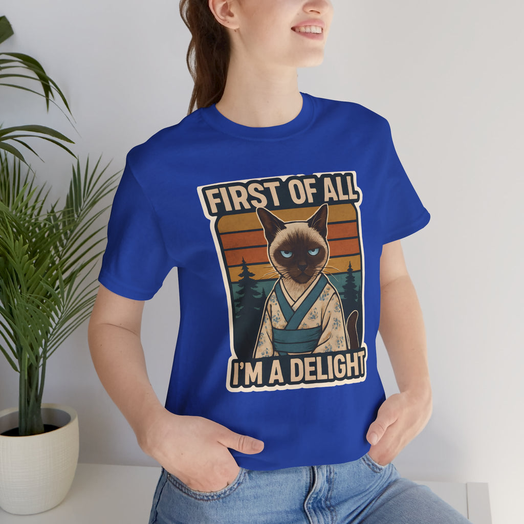 Siamese Cat Samurai "First of All I'm a Delight" T-Shirt