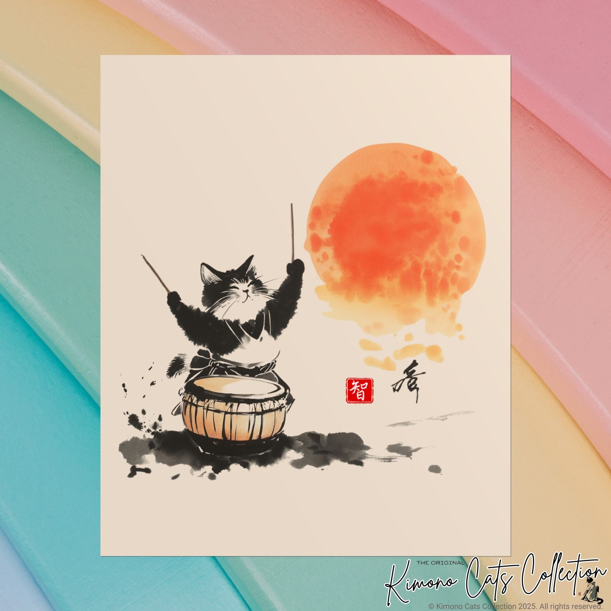 Taiko Drum Cat Wall Art Chi