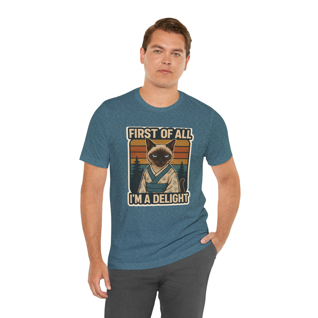Siamese Cat Samurai "First of All I'm a Delight" T-Shirt