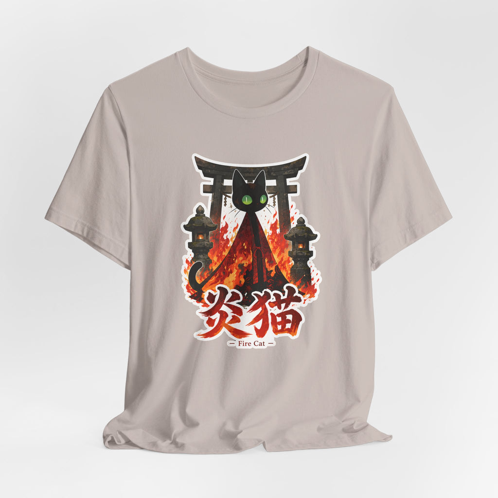 Fire Cat T-Shirt — Japanese Torii Flames Graphic Tee (炎猫 — Fire Cat)