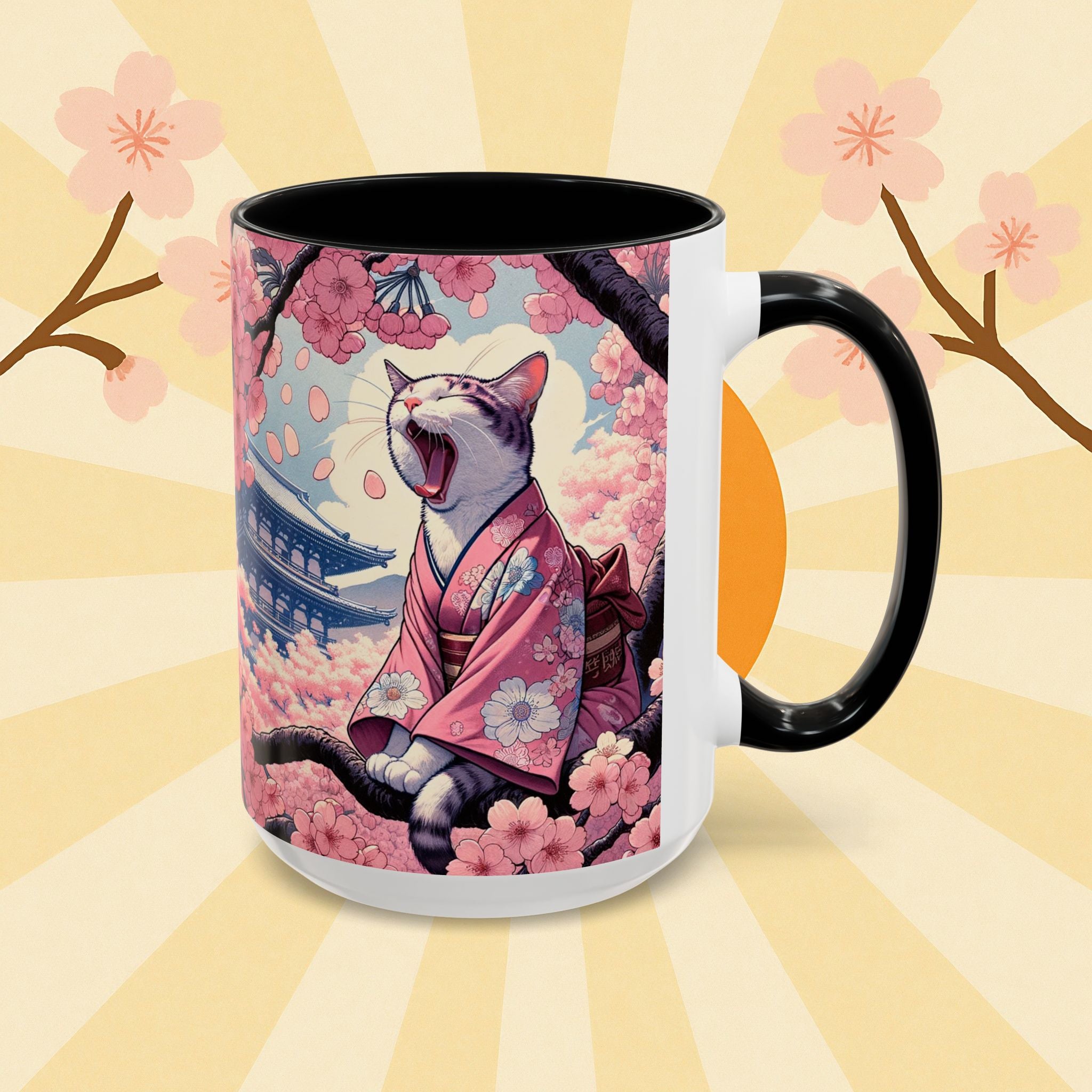 Sakura Cat Coffee Mug in Kimono Design - Kimono Cats Collection