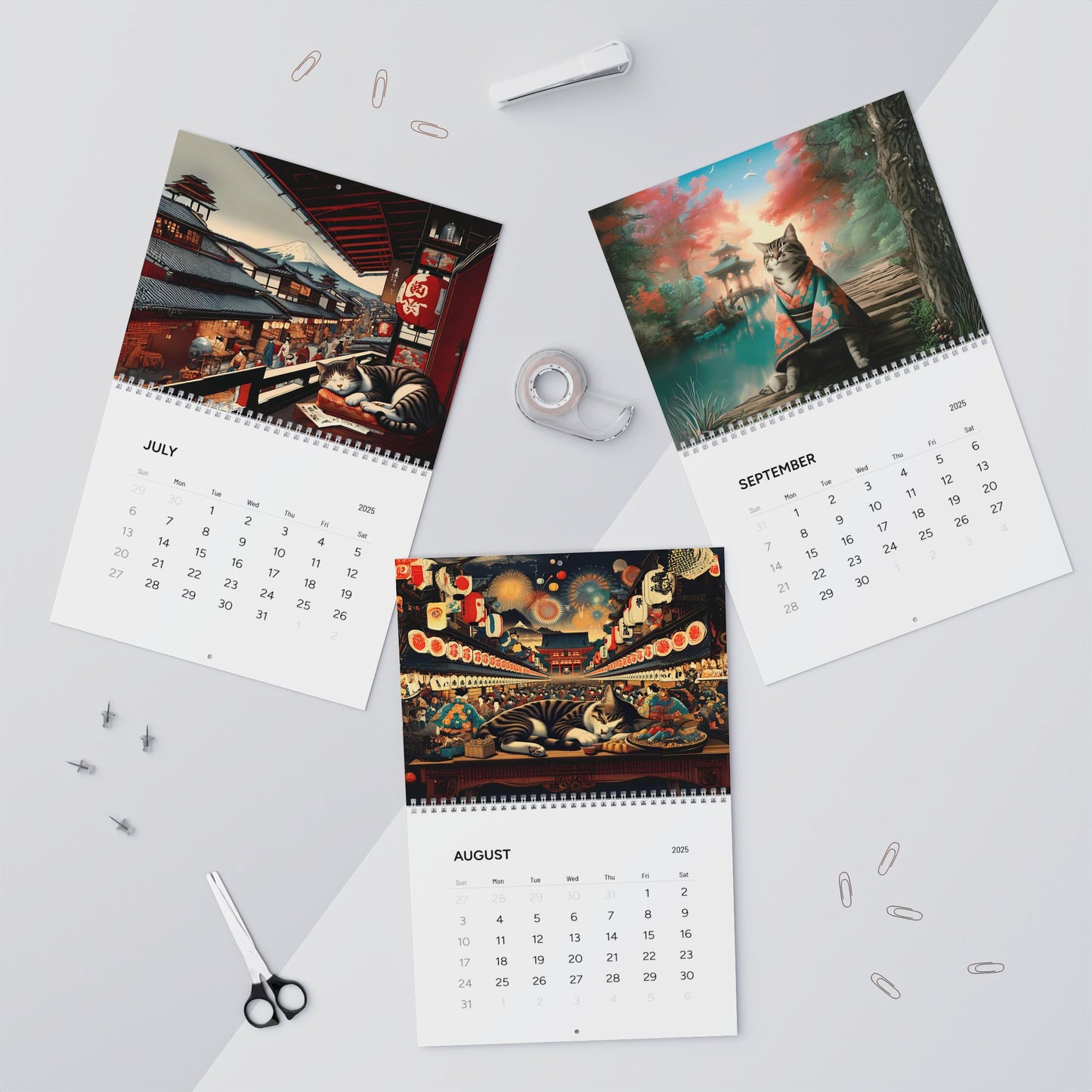 Wandkalender 2025: Schläfrige Katzen aus Edo, Japan